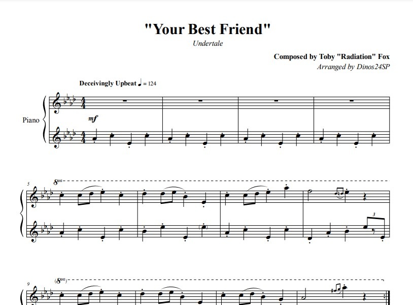 Undertale内音乐的五线谱